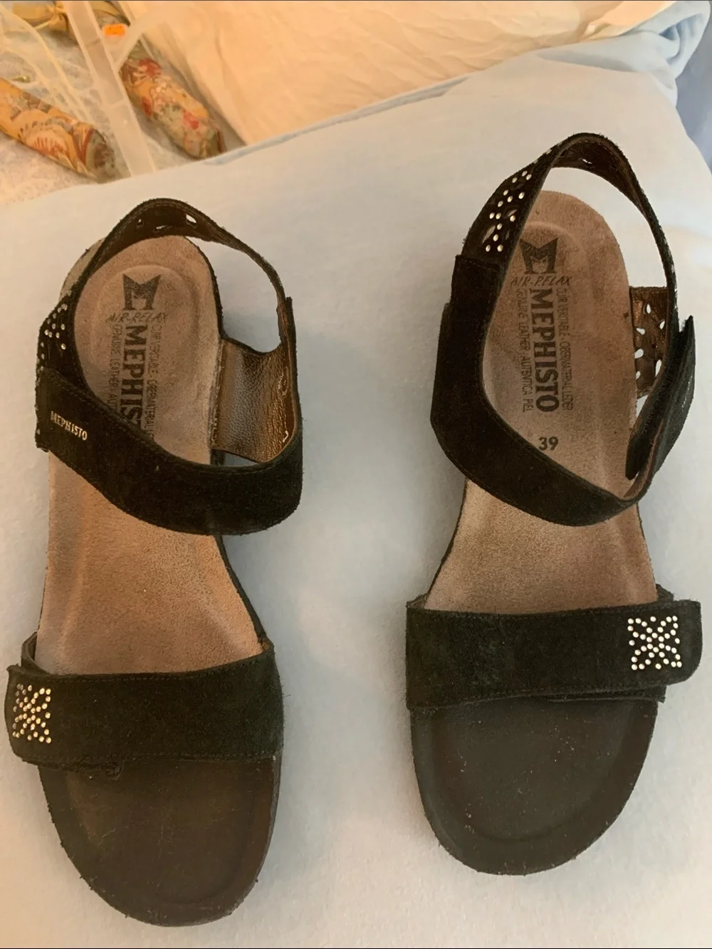 Mephisto Black Suede Stud-Accent Slingback Sandals